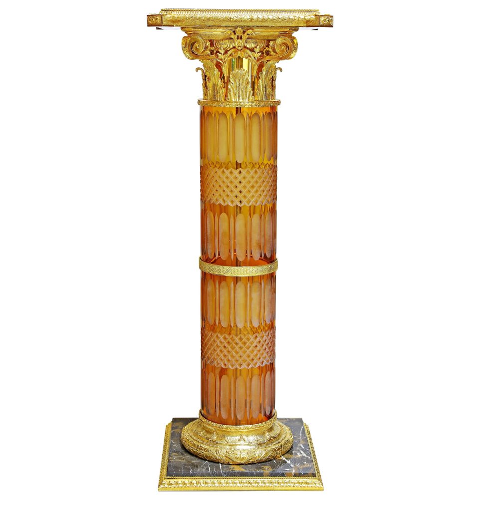 Купите Пьедестал из янтарного хрусталя, камня мрамора черно-оранжевого ...